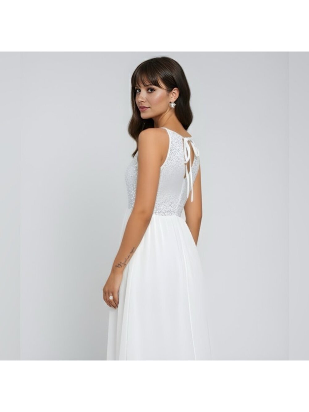 White French Contrast Sequin Chiffon Cami Dress - Picture 4 of 7